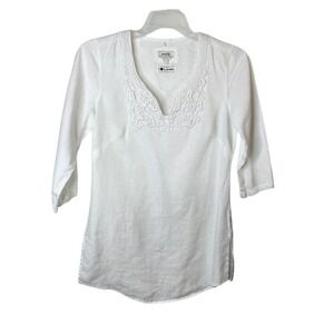 Malvin Hamburg Germany Womens White 100% Linen Lace V Neck Tunic Top Medium